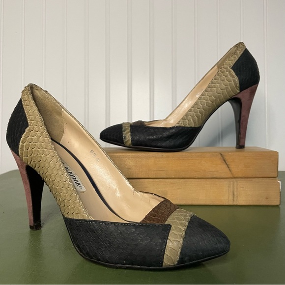 Manolo Blahnik Tri-Color Classic Heels in Reptile/Python Leather